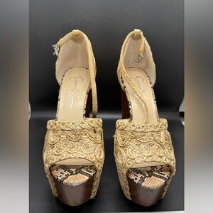 Jessica Simpson Beige and Brown Platform Heels